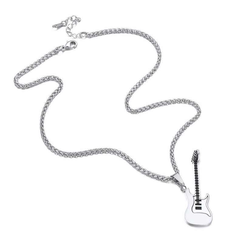 Suplight Silver Electric Guitar Charm for Men Women Rock Punk Music Jewelry Stainless Steel Custom Engrave Guitar Bass Pendant Necklace - Image 4